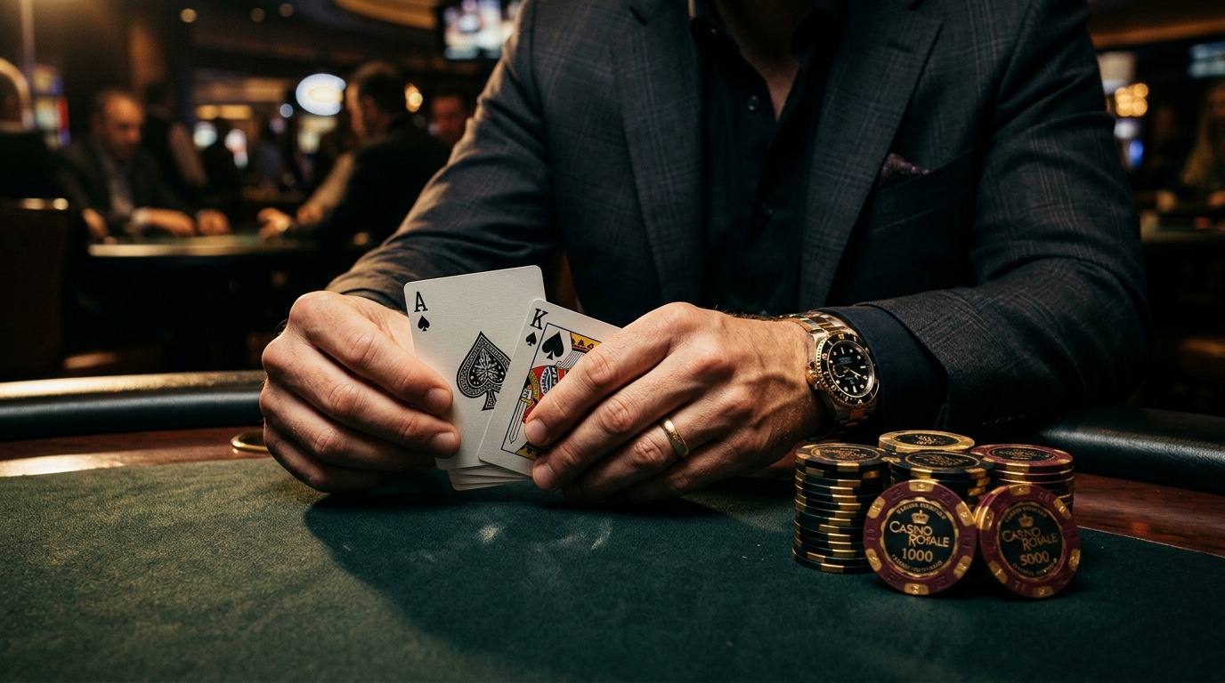 Mains de poker — as de pique en gros plan